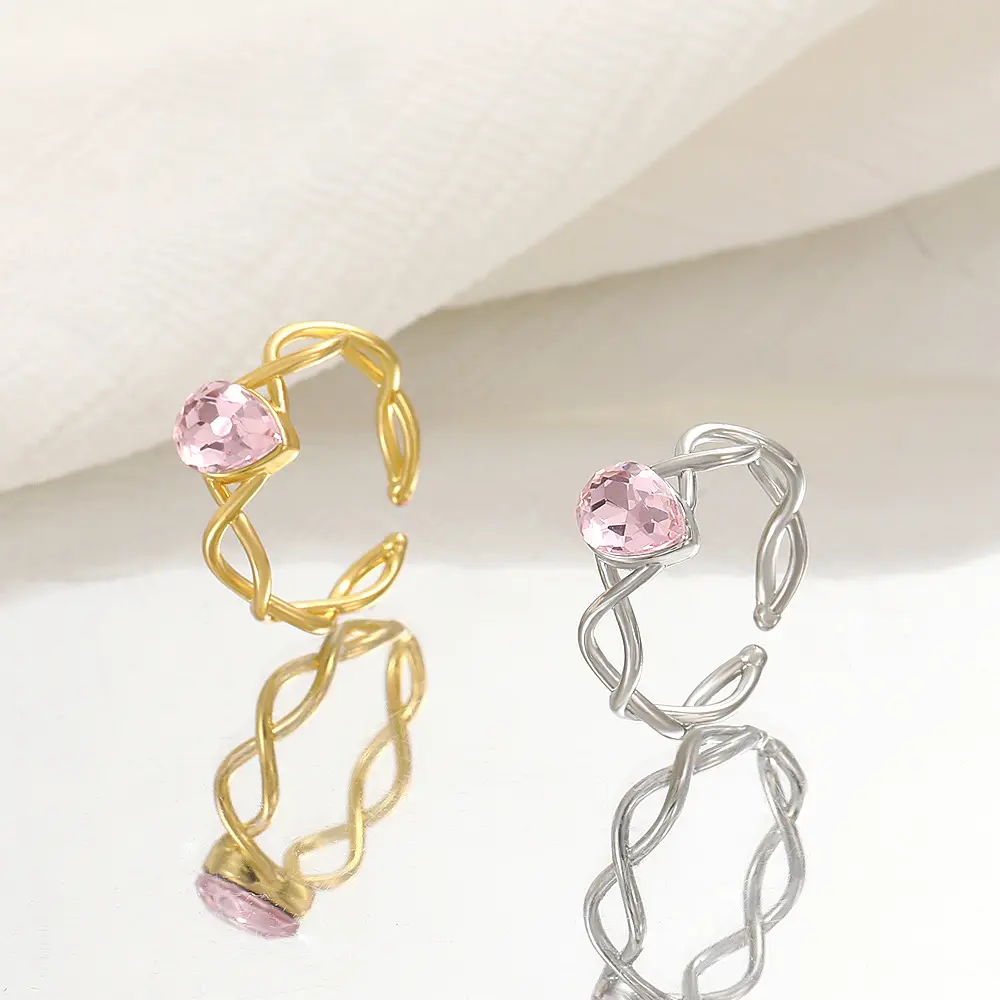 Vente chaude Goutte D'eau Cristal Bijoux Anneau Personnalité De La Mode Rose Zircon Ouvert Index Bague Creux Anneau Torsadé Pour Les Femmes