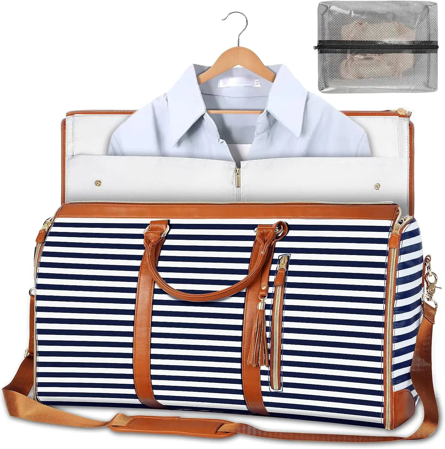 Bolsa seca de viaje de cuero PU impermeable 2 en 1 con una bolsa separada para ropa húmeda o sucia, bolsa organizadora de viaje plegable Nova