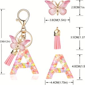 2025 vente chaude à la mode rose coeur paillettes papillon gland cristal goutte colle pendentif femmes résine lettre porte-clés - Product Image 4