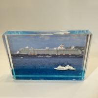 Cadre photo liquide rectangulaire en acrylique 4*6 pouces, bleu, avec figurines 3D de poissons et phare, pour cadeau de parc marin