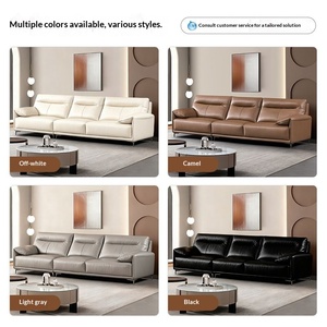 Baby Elephant Ear Top Grain Leather <b>Sofa</b> Italian Style Three Seater Latex Sponge Straight <b>Living</b> <b>Room</b> <b>Sofa</b> - Product Image 2