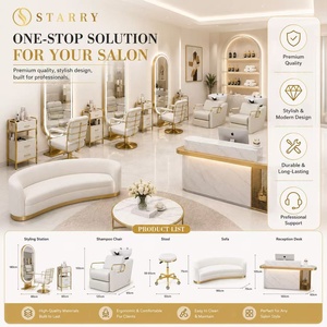 Sillón de Barbero Profesional Americano Ajustable con Efecto Madera y Dorado, Espejo LED Arqueado, Unidades de Lavacabezas y Silla de Belleza Completa para Salón - Product Image 3