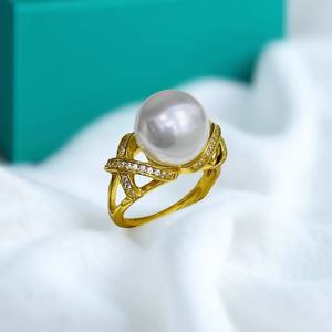 10610 Accessoires de perles DIY, support de bague en argent S925 avec perles rondes de 12-13 mm, apprêts de bijoux tendance, taille 6 mm - Product Image 1