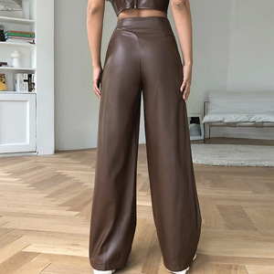 <span class=keywords><strong>Pantaloni</strong></span> <span class=keywords><strong>in</strong></span> <span class=keywords><strong>Pelle</strong></span> di Alta Qualità per Donna, Gamba Larga con Cintura, <span class=keywords><strong>Pantaloni</strong></span> <span class=keywords><strong>in</strong></span> <span class=keywords><strong>Pelle</strong></span> Marrone - Product Image 3