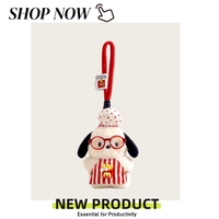 Porte-clés en peluche chiot blanc Kawaii, doux et durable, avec lunettes, chapeau et tablier, pour décoration de sac à dos, cadeau, vente en gros