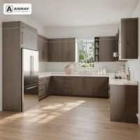 Meuble de cuisine en bois massif sur mesure, aménagement en U moderne et luxueux, boîtes de rangement en MDF, unités modulaires et tiroirs à fermeture amortie