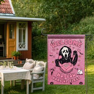 Drapeau de jardin Halloween Scream Ghost 12x18 pouces, double face rose, décoration extérieure d'horreur - Product Image 4