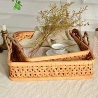 Plateau de rangement en rotin tressé et bambou pour assiettes de dîner et vaisselle de fête, style ferme, pour cuisine et maison