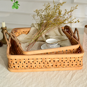 Plateau de rangement en rotin tressé et bambou pour assiettes de dîner et vaisselle de fête, style ferme, pour cuisine et maison - Product Image 2