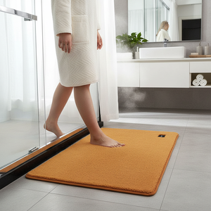 Alfombra de baño rectangular absorbente antideslizante para baño, uso doméstico, color sólido, diseño minimalista, naranja - Product Image 2