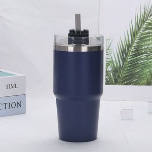 Gobelet de voyage isotherme en acier inoxydable de 30 oz, tasse à café pour véhicule avec paille, poignée et base antidérapante - Product Image 3
