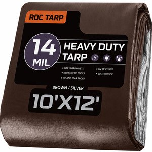 Roc <b>Tarp</b> Heavy Duty <b>Tarp</b> 10'X12' 14 Mil Brown Silver Waterproof UV Resistant - Product Image 1