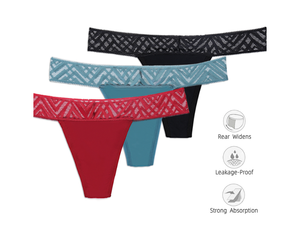 Culotte menstruelle anti-fuite T-back pour femme, string sexy, sous-vêtement physiologique 4 couches, taille basse - Product Image 2