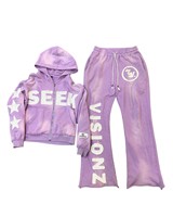 Ensemble pantalon de survêtement et sweat à capuche personnalisé en coton vieilli coupé et cousu avec fermeture à glissière et délavé à l'acide