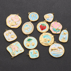 Pendentifs en acier inoxydable émaillé, motif floral peint, serti clos, accessoire de bijouterie DIY, pendentifs unisexes tendance - Product Image 1