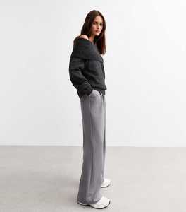 Pantalon décontracté plissé sur le devant pour femme, taille haute, coupe droite, respirant, écologique, en nylon/coton, grandes tailles, idéal pour l'été - Product Image 3