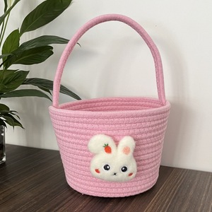 DAMAI Easter Holiday Supplies Rabit Themed Basket Blue Pink Yellow Cotton Easter Basket for Easter Decoration - Product Image 4
