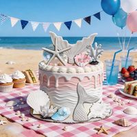Lot de 9 décorations de gâteau sirène Océan : queue de sirène, aileron, étoile de mer, corail, coquille, perle, coquille Saint-Jacques, conque – Fournitures pour mariage et anniversaire
