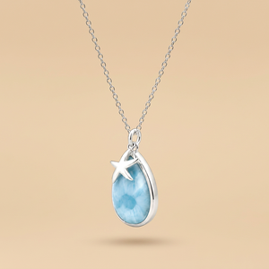 Collar con Colgante de Estrella de Mar en Plata de Ley 925 – Joyería Inspirada en el Océano con Cabujón de Pera - Product Image 2