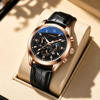 Montre Homme de Luxe à Quartz en Cuir avec Verre Anti-Lumière Bleue, Trois Cadrans, Étanche, Lumière Nocturne, Date et Style Sportif