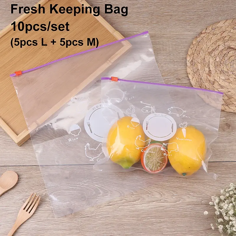 10pcs PVC tươi giữ túi cho Rau Trái Cây lưu trữ đóng băng bảo quản dây kéo niêm phong túi nhà bếp thực phẩm Tổ Chức Công cụ