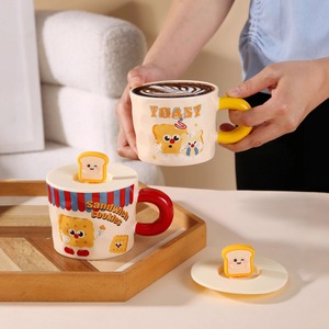 400ml Cute Cartoon <b>Ceramic</b> <b>Mug</b> Set with Silicone Lid Toast Design for Home Use - Product Image 5