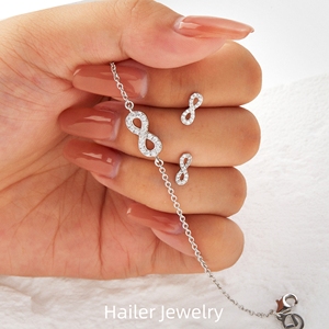 Conjunto de Brincos Minimalistas e Colar Infinito com Moissanite em Prata Esterlina 925 Banhado a Ouro Branco com Corte Redondo Brilhante - Product Image 3