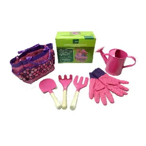 6 unids/set herramienta de jardín Kits de hervidor de agua de Metal pala guantes bolsa de tela jardinería herramienta conjuntos de niños DIY juguetes para regalos de cumpleaños
