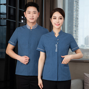 <span class=keywords><strong>Abiti</strong></span> <span class=keywords><strong>da</strong></span> <span class=keywords><strong>lavoro</strong></span> a maniche corte per uomini e donne estivi per pulizie di proprietà per camera d'albergo uniforme del personale di pulizia - Product Image 5