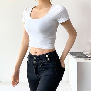 Muslimate <span class=keywords><strong>donna</strong></span> scollo a barca Sexy Top in <span class=keywords><strong>cotone</strong></span> estate Casual <span class=keywords><strong>Basic</strong></span> Yoga Style maglietta personalizzata manica corta Crop Top - Product Image 2