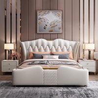 Luxuriöses Echtleder-Bett im Italienischen Stil, Weiches Bett aus Massivholz, 1,8m Doppelbett mit Stauraum, Hoher Bettkasten mit Seitenschubladen, Master-Bett