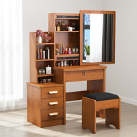 Ensemble coiffeuse moderne avec miroir LED, tabouret rembourré, bureau en bois avec rangement et écran LED pour chambre à coucher