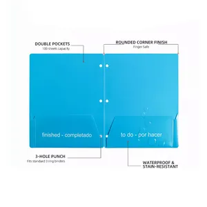 Classeurs en plastique durables, classeur à 3 trous perforés, diviseurs de format lettre, dossier en papier à 2 poches