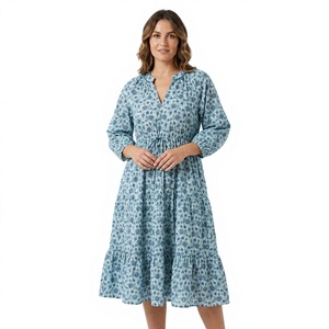 Vestido Midi Ajustado de Verano para Mujer ART&ART, Estampado Floral Digital, Algodón Suave, Vestido Casual, Cuello Camisero, Talla Grande, Natural - Product Image 1