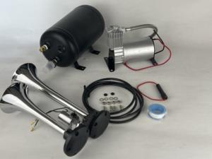 Klaxon à air, Zinc chromé, double <span class=keywords><strong>trompette</strong></span> avec compresseur pour tous <span class=keywords><strong>les</strong></span> véhicules 12V Camions Lorrys Trains Bateaux Voitures Vans - Product Image 4