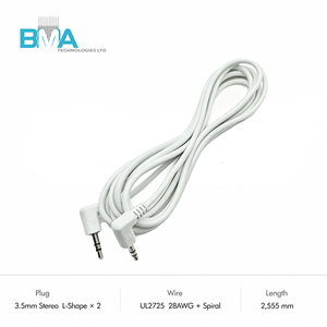 Kabel Audio Stereo 3.5mm Sudut Kanan OEM/ODM Panjang Kustom UL2725 28AWG PVC Putih untuk Koneksi Audio Speaker Headset - Product Image 1