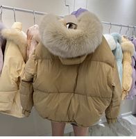 Veste en duvet à col garni de renard en fourrure véritable de luxe personnalisé Veste en duvet de canard à manches souples Veste en duvet de plumes pour femmes à capuche en fourrure