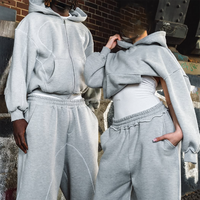 Ensemble de survêtement molletonné épais de haute qualité, pantalon de jogging ample et sweat à capuche zippé, pour le sport et le fitness, uni et vierge, coupe oversize
