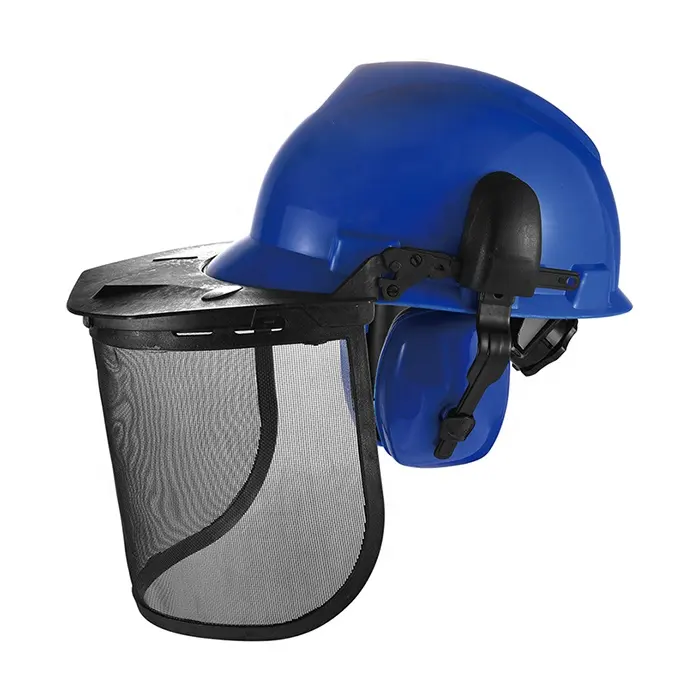 식물 가지 치기 전체 얼굴 머리 보호 장비 도구 메쉬 얼굴 방패 바이저 전기 톱 안전 헬멧 하드 모자 키트 귀마개