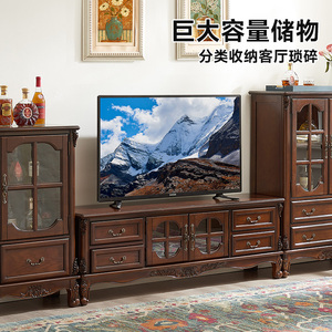 خزانة تلفاز خشبية أنتيكة رخيصة مع أبواب زجاجية خزانة نبيذ متناسقة خزانة غرفة معيشة منحوتة مع عرض بباب زجاجي - Product Image 6