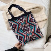 Bolso Tote de Mujer de Ganchillo de Lana Estilo Bohemio Chic Azteca con Asa Superior para Dropshipping en Shopify