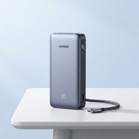 Banco de Energía UGREEN de 55W y 20000mAh con Cable Tipo-C Integrado, Pantalla Digital, Carga Rápida, Material de Madera, Regalo de Viaje o Negocios