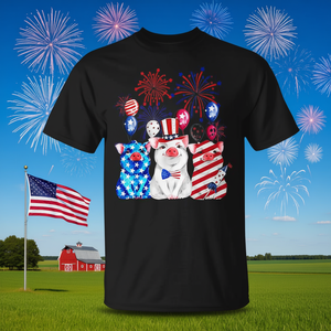 T-shirt drapeau américain feux d'artifice cochon paysan patriotique 4 juillet - Product Image 3