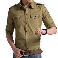 Chemise à manches longues pour hommes Chemise de travail de style militaire pour hommes