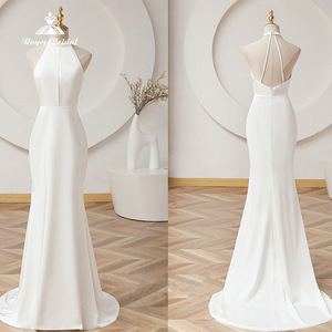 Robe de mariée sirène en satin blanc ivoire, dos nu, col halter, coupe élégante, idéale pour l'Asie du Sud-Est - Product Image 1