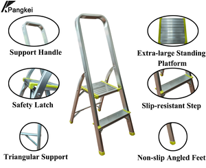 Échelle pliante en aluminium à <span class=keywords><strong>2</strong></span> <span class=keywords><strong>marches</strong></span> avec poignée et <span class=keywords><strong>marches</strong></span> antidérapantes, échelle légère pour la maison - Product Image 2