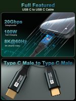 Kabel Video Audio Transfer Data tipe-c, kabel pengisian daya cepat, layar UHD 8K 60hz 20Gbps, USB 3.2 Gen 2 100W 20V 5A, TERBARU