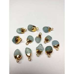 Pequeño Colgante de Piedra Preciosa de Aguamarina Natural en Bruto, Bañado en Oro, Conector de Joyería, Accesorios de Alta Calidad, Azul Cielo - Product Image 3