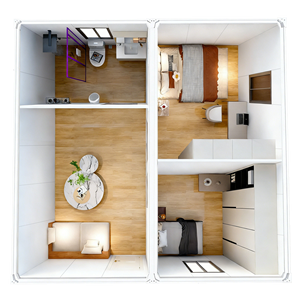 Maison conteneur pliable à 2 chambres, matériau imperméable, longue durée <span class=keywords><strong>de</strong></span> vie, maison conteneur préfabriquée - Product Image 1