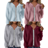 Haute qualité laine doux fermeture éclair automne tricot dames chandails tricoté couleur unie mode Cardigan pour femmes pull